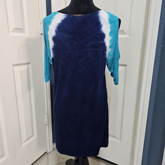 Belldini Open Sleeved Aqua, Navy Blue & White short sleeved shirt w Bling Large - Picture 7 of 9